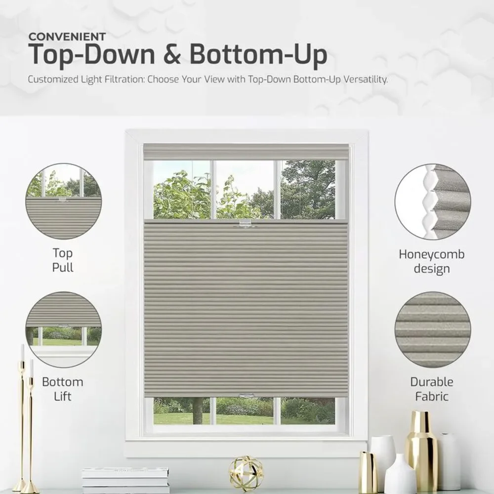 Cordless Window Blinds Cellular Top-Down Bottom-Up Honeycomb Pleated 3/8